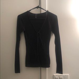 Black long sleeve, rubbed, lace up shirt, Small